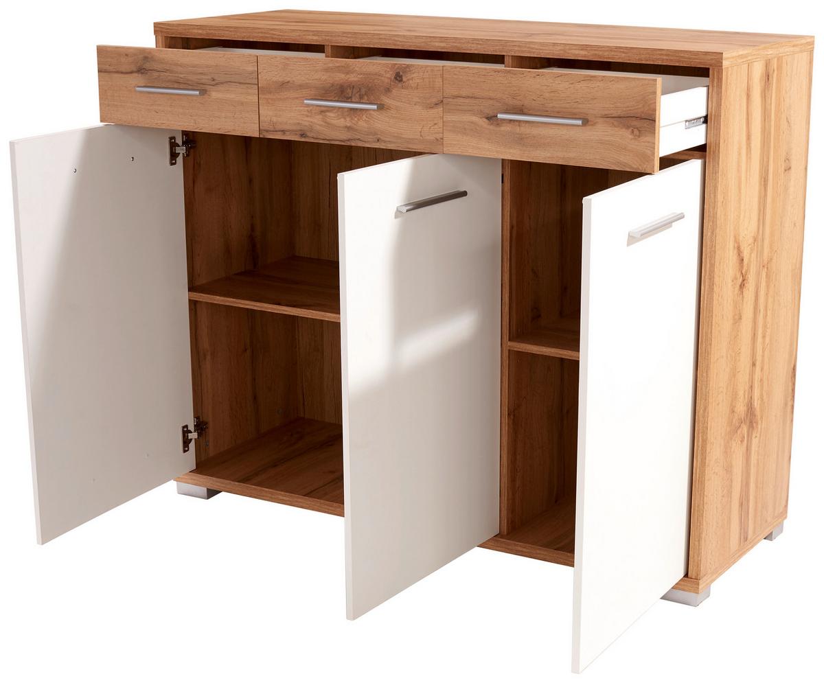 KOMODA Q-BIG QBK01 - bílá/barvy dubu, Moderní, dřevo (144/105/44cm)