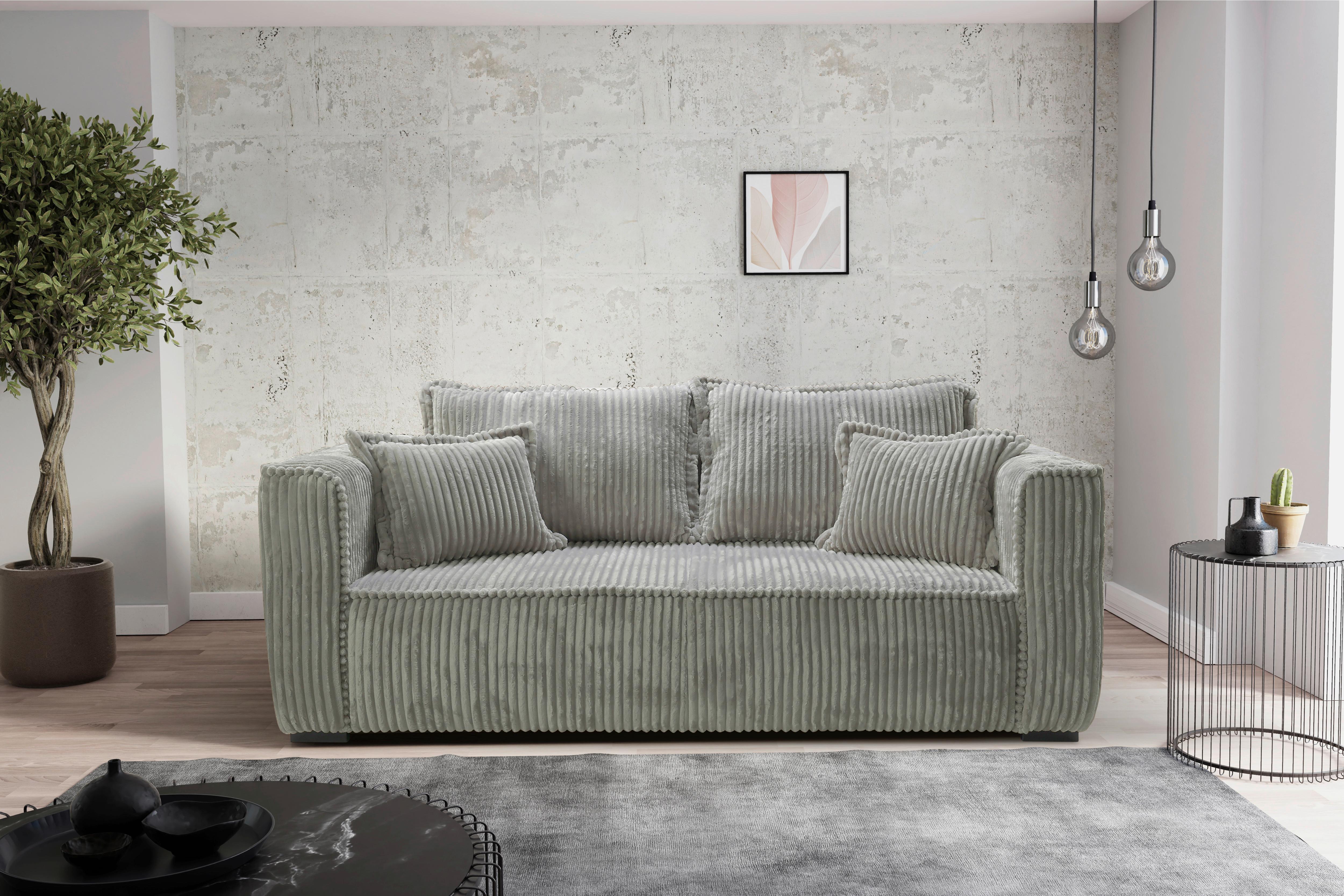 Sofa Modena inkl. Kissen Hellgrau, B: 223 cm - Hellgrau/Schwarz, Design, Textil (223/95/121cm) - MID.YOU