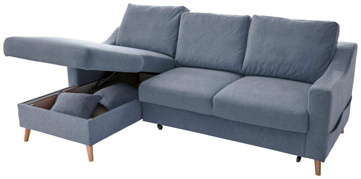 Ecksofa mit Schlaffunktion Valentina mit Kissen Blau - Blau/Naturfarben, KONVENTIONELL, Textil (150/228cm) - P & B