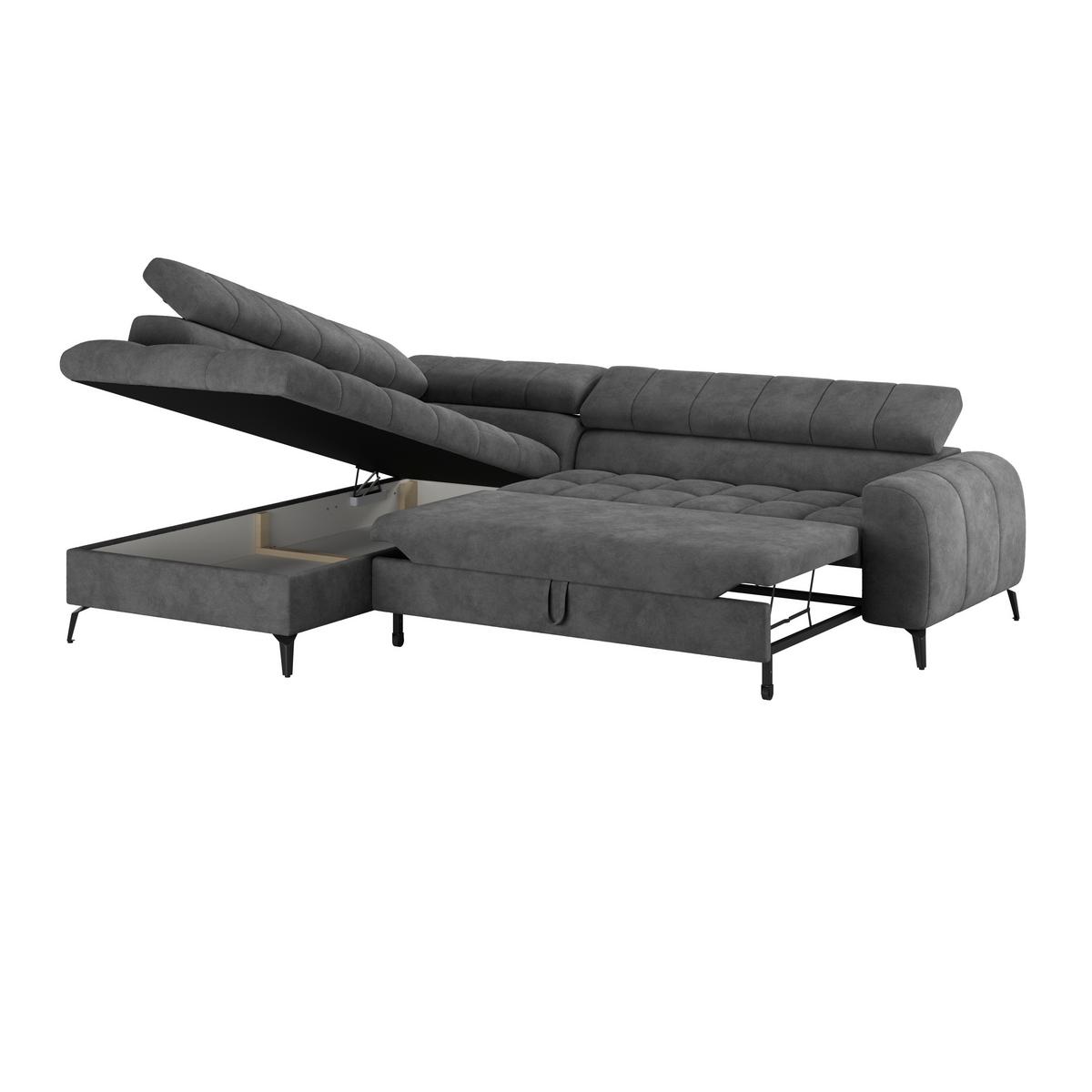 Ecksofa mit Schlaffunktion & Bettkasten Volf Dunkelgrau - Dunkelgrau/Schwarz, Trend, Kunststoff/Textil (203/261cm)