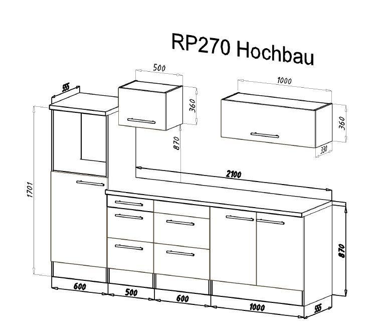 Küchenzeile mit Geräten 270 cm Weiß/Grau - Eichefarben/Weiß, Basics, Holzwerkstoff (270cm) - Respekta