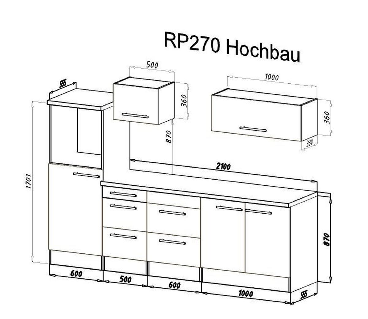 Küchenzeile mit Geräten 270 cm Weiß/Grau - Eichefarben/Weiß, Basics, Holzwerkstoff (270cm) - Respekta