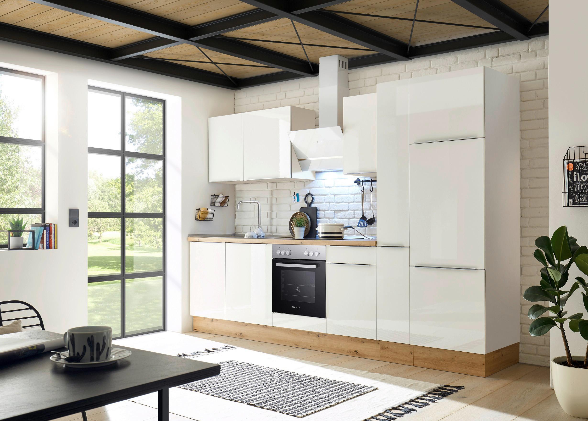 Küchenzeile Mit Geräten B: 310 Cm Weiß/eiche Dekor