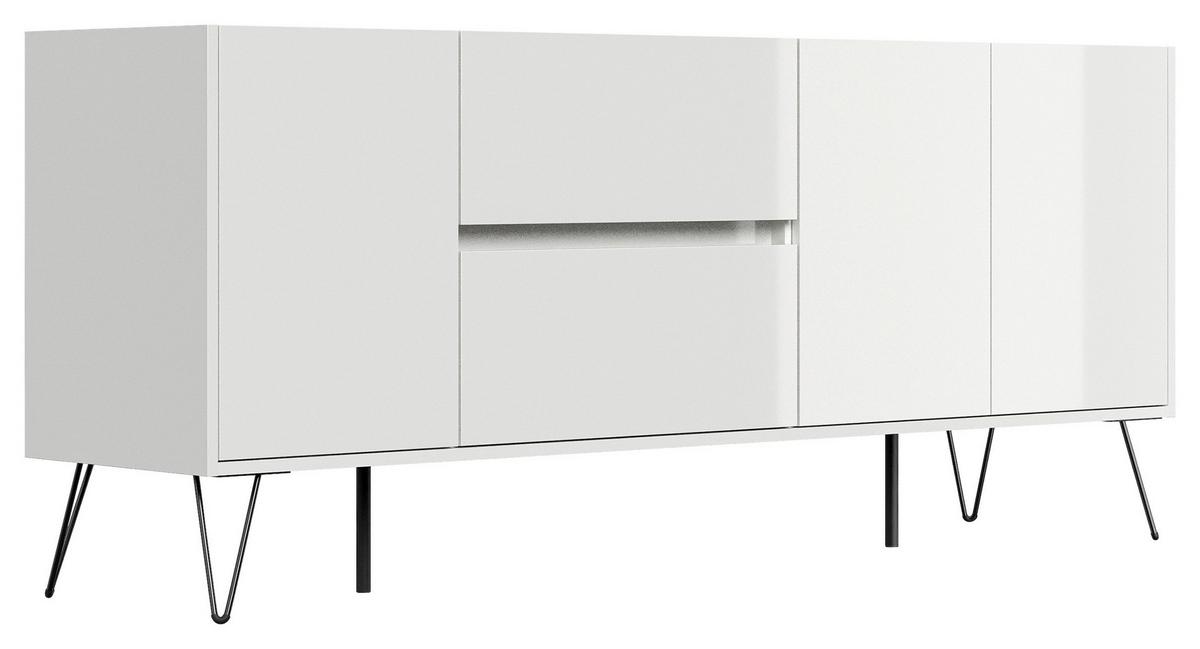 Sideboard Posseik Industrial Weiß B: 177 cm - Weiß Hochglanz/Schwarz, Design, Holzwerkstoff (177/75,8/42cm) - P & B