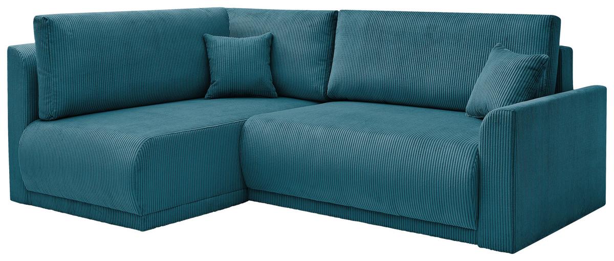 Rohová sedačka KIM L160, oboustranná, tyrkys. manšestr - černá/tyrkysová, Moderní, dřevo/textil (233/160cm)