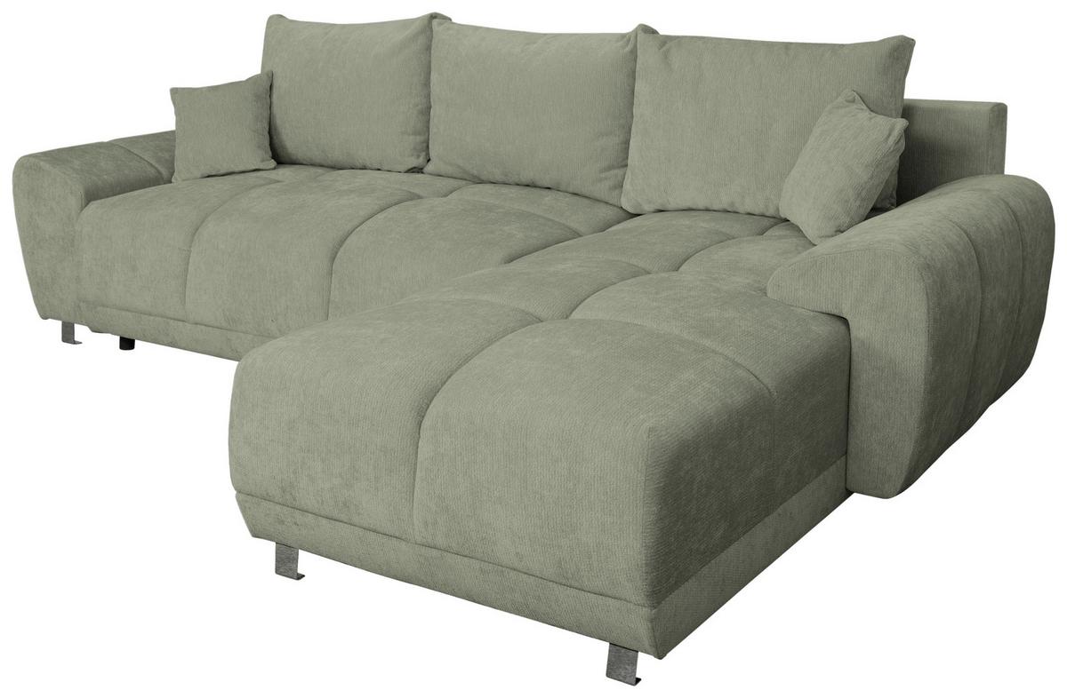 ECKSCHLAFSOFA Ramon, Mintgrün S:296x182cm - Chromfarben/Beige, Trend, Textil (296/182cm)