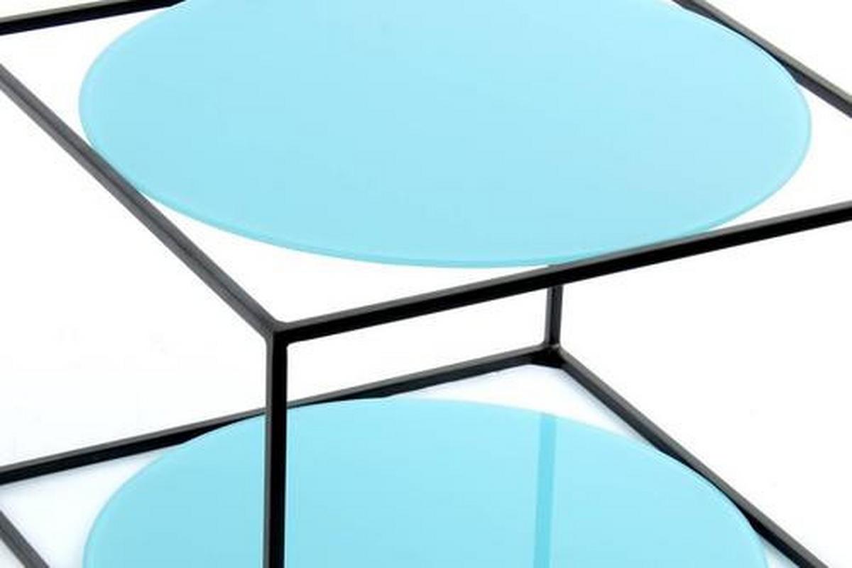 Beistelltisch In Würfelform Cody, Schwarz/blau - Blau/Schwarz, Basics, Glas/Metall (50/50/36cm) - Kayoom