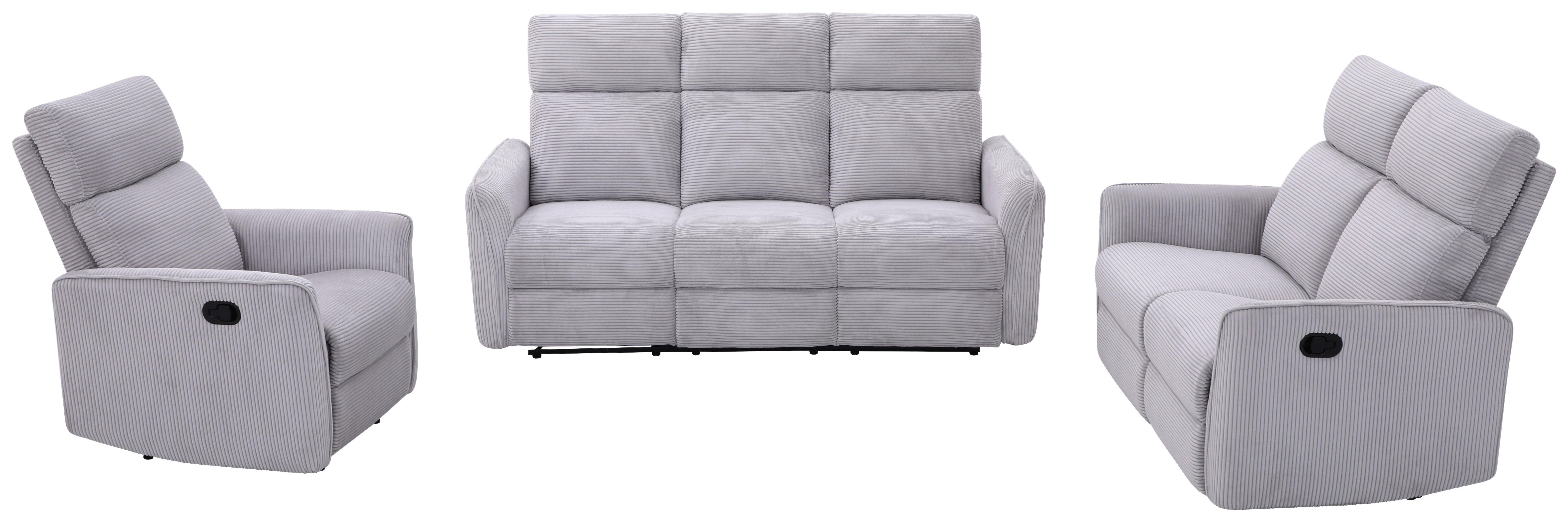 Sitzgarnitur London 3-Teilig Cord Hellgrau, B: 133 cm - Schwarz/Grau, Basics, Holz/Textil (133/105/93cm) - Ondega