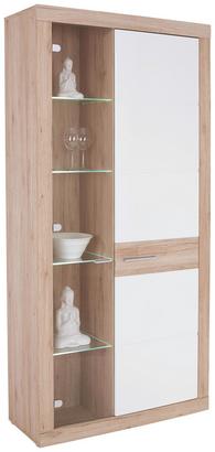 Weiß in Kombination mit Holzdekor Vitrine mit weißer Tür