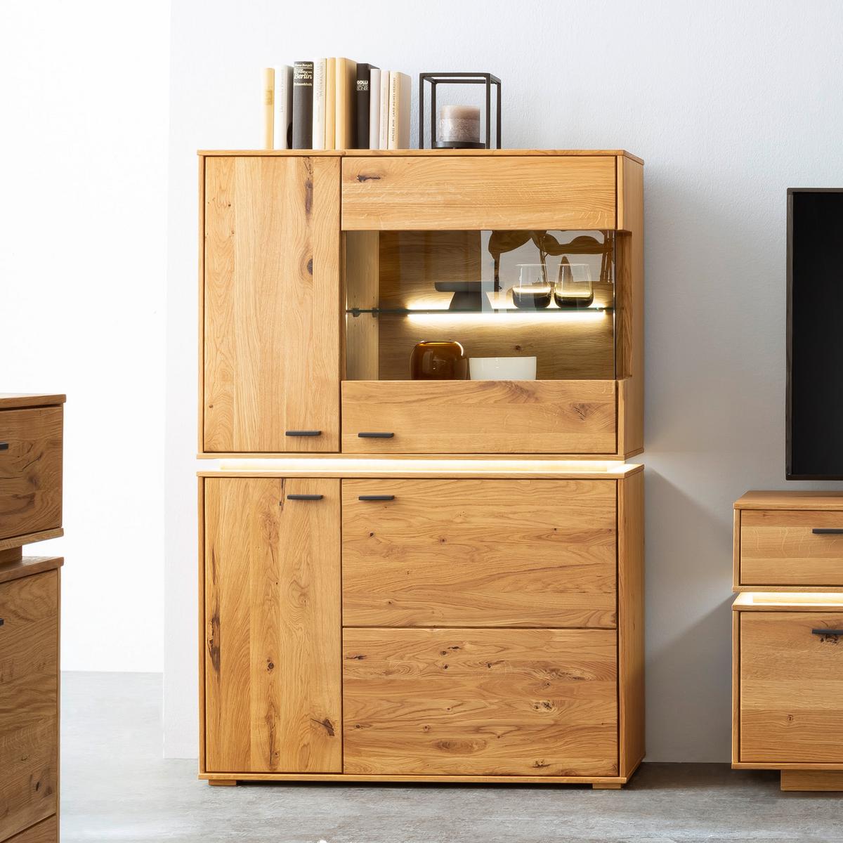 Wohnkombination Massiv 3-tlg. Como Wildeiche - Wildeiche, Natur, Glas/Holz (286/181/51cm) - MID.YOU