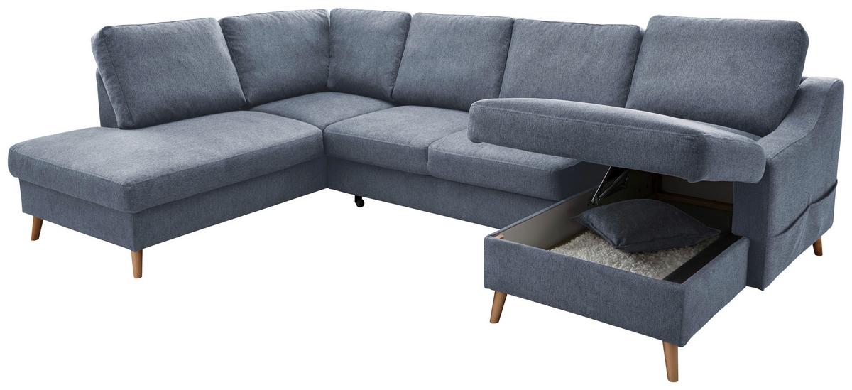 Wohnlandschaft Valentina Mit Schlaffunktion Blau - Blau/Naturfarben, KONVENTIONELL, Textil (200/301/150cm) - P & B