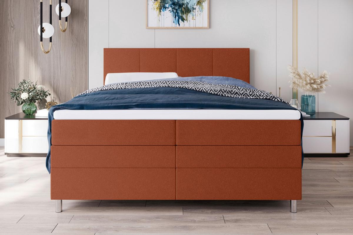 Boxspringbett Messina - Chromfarben/Rostfarben, KONVENTIONELL, Textil (140/200cm)