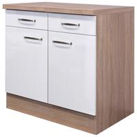 Spodná kuchynská skrinka Venezia-Valero 80 cm - biela s vysokým leskom/farba ušľachtilej ocele, Modern, kov/kompozitné drevo (80/86/60cm) - FlexWell