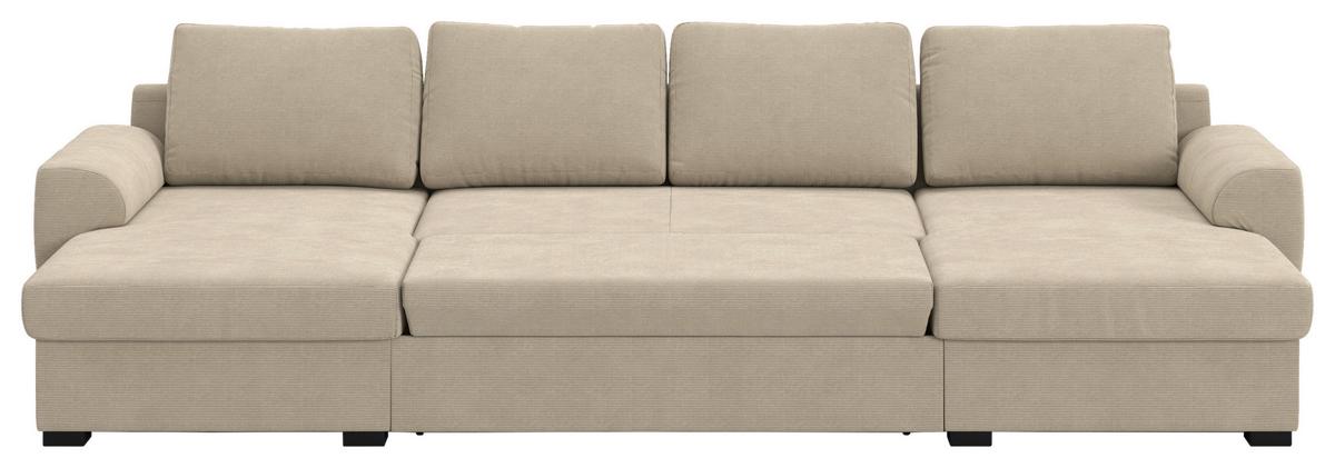 Wohnlandschaft m. Bettfunktion Cord braun, B:327cm - Schwarz/Braun, Trend, Textil (154/327/86cm) - MID.YOU