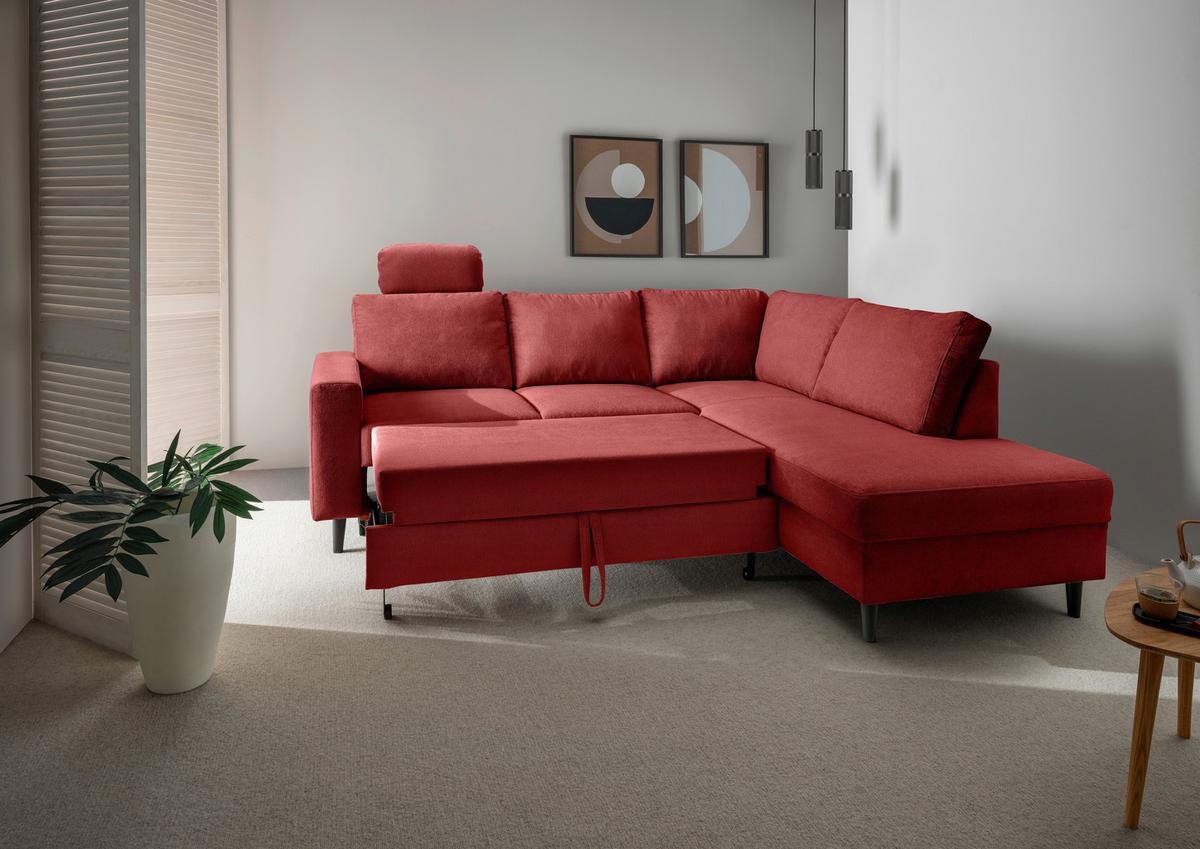 Eckschlafsofa Passione, Rot S: 242x200 Cm - Rot/Schwarz, MODERN, Textil (242/200cm) - Livetastic