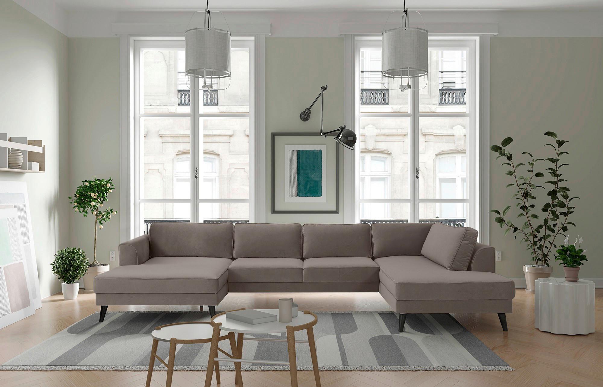 Wohnlandschaft Lumber Jack Taupe Velours - Taupe/Wengefarben, MODERN, Textil (169/348/201cm) - Trendmanufaktur