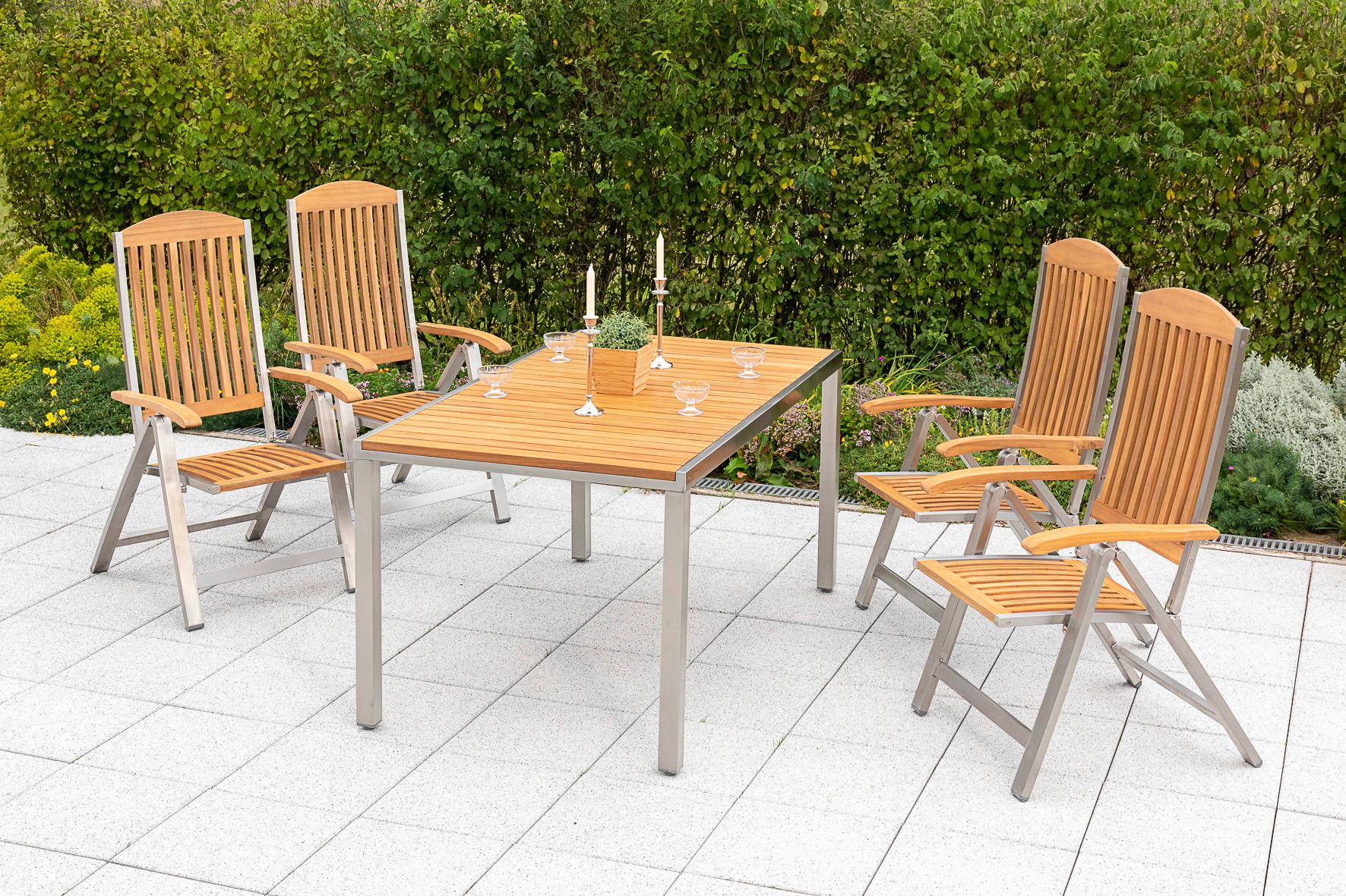 Gartentisch Keros Echtholz Akazie L: 150 cm - Silberfarben/Akaziefarben, KONVENTIONELL, Holz/Metall (150/80/74cm) - Ambia Garden