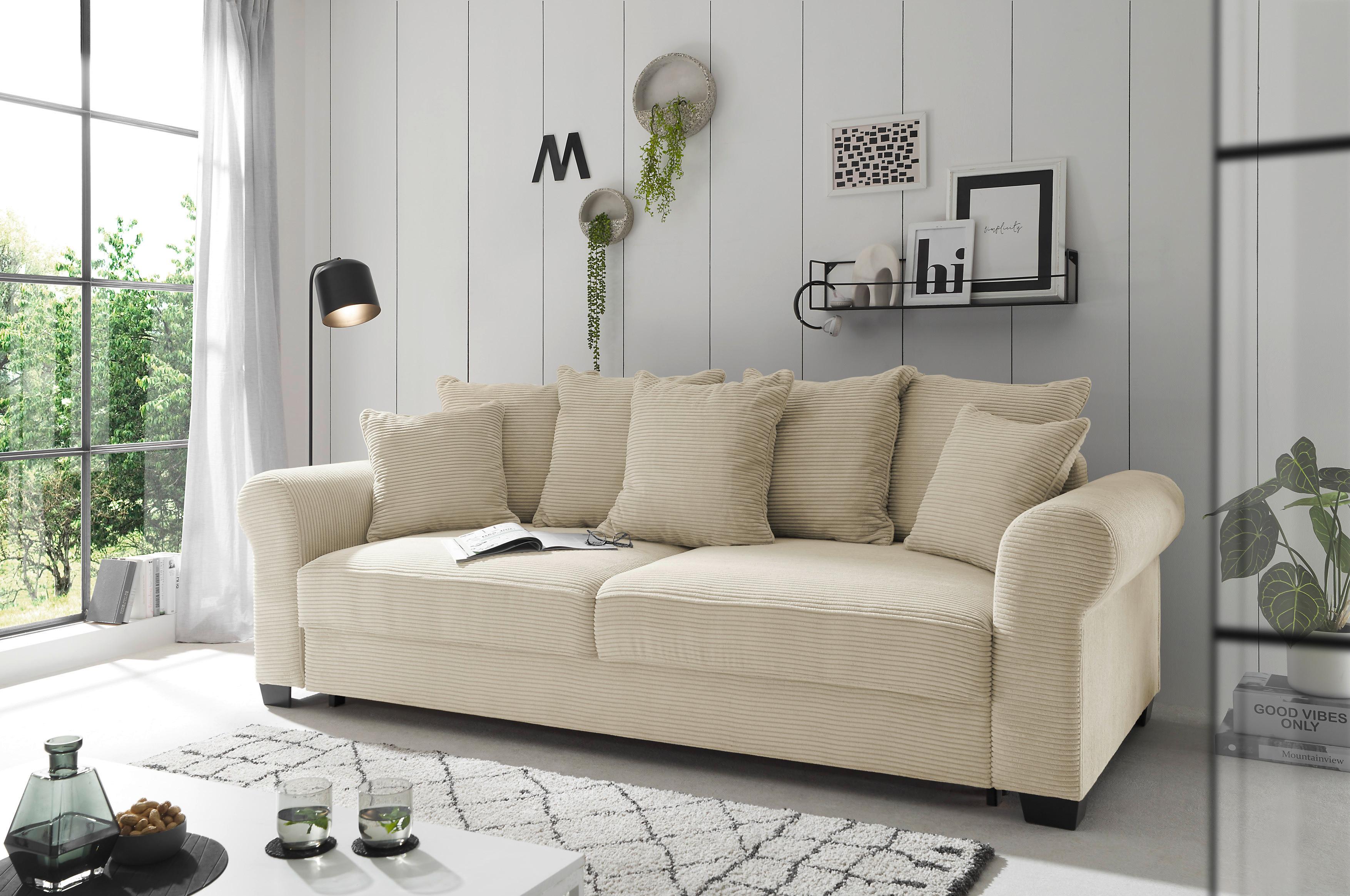 2-Sitzer-Sofa Mit Schlaffunktion Maureen B:250cm - Creme/Schwarz, KONVENTIONELL, Textil (250/95/125cm) - MID.YOU