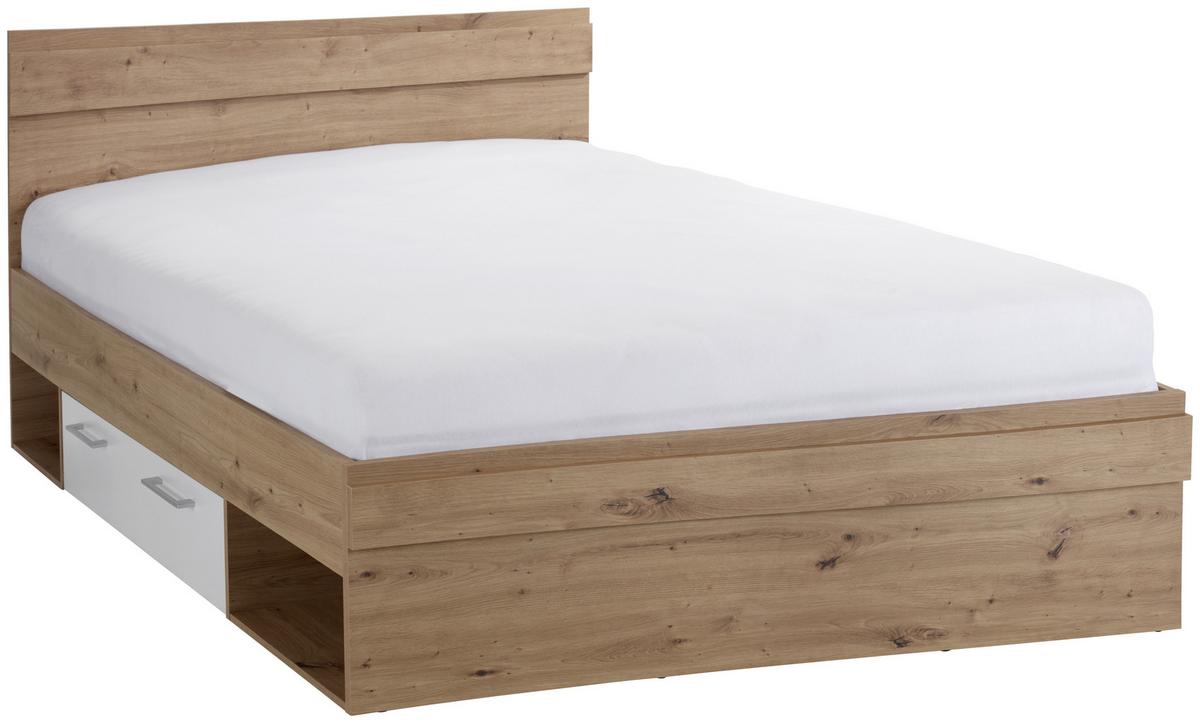 Stauraumbett 140x200 Cm Box, Artisan Eiche Dekor/weiß - Eichefarben/Weiß, MODERN, Holzwerkstoff (140/200cm) - Ondega
