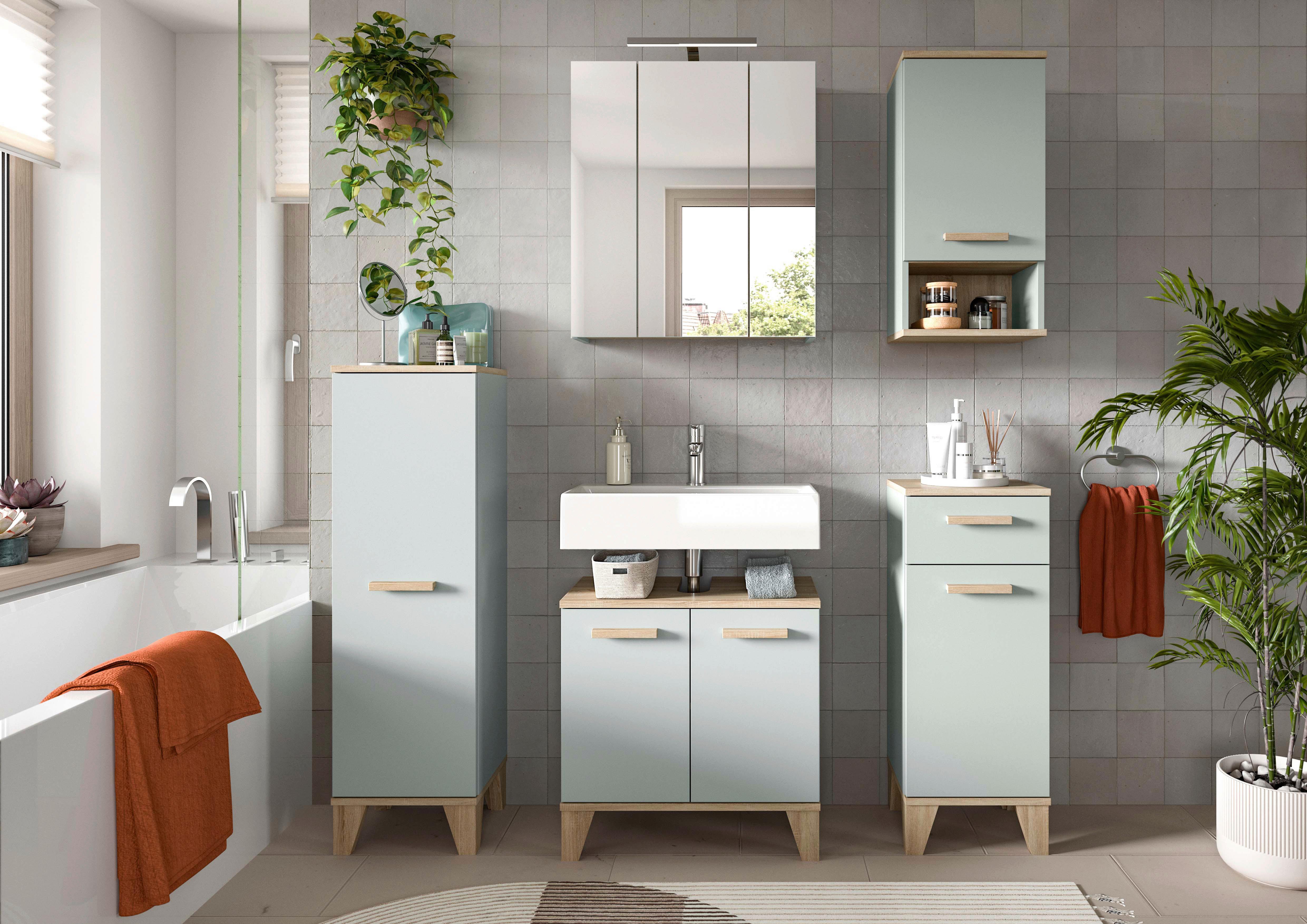 Badezimmer Star Hellgrün/Eiche Dekor B: 128cm - Eichefarben/Hellgrün, MODERN, Holzwerkstoff (128/184/31cm) - MID.YOU