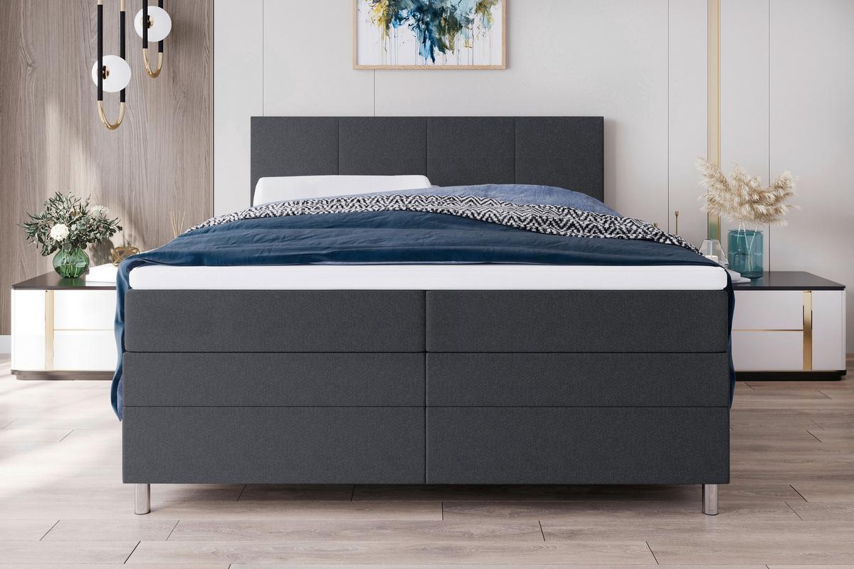 Boxspringbett Messina - Chromfarben/Anthrazit, KONVENTIONELL, Textil (160/200cm)