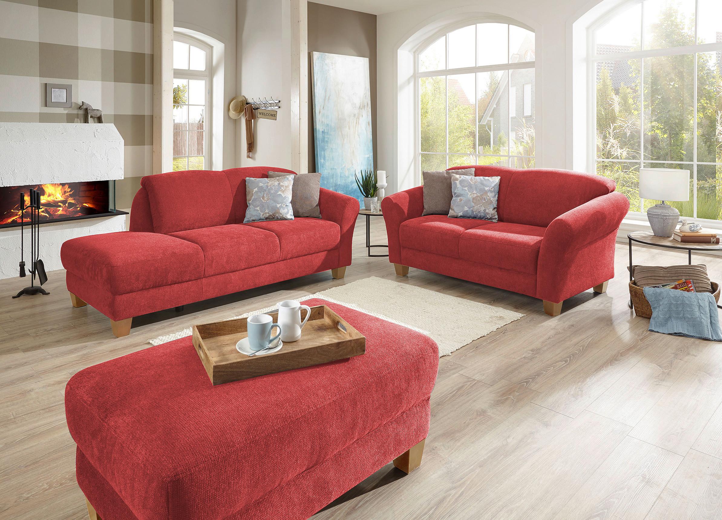 2-Sitzer Sofa Gotland rot Rücken echt, 163x84x89 cm - Rot/Naturfarben, KONVENTIONELL, Textil (163/84/89cm) - Sit & More