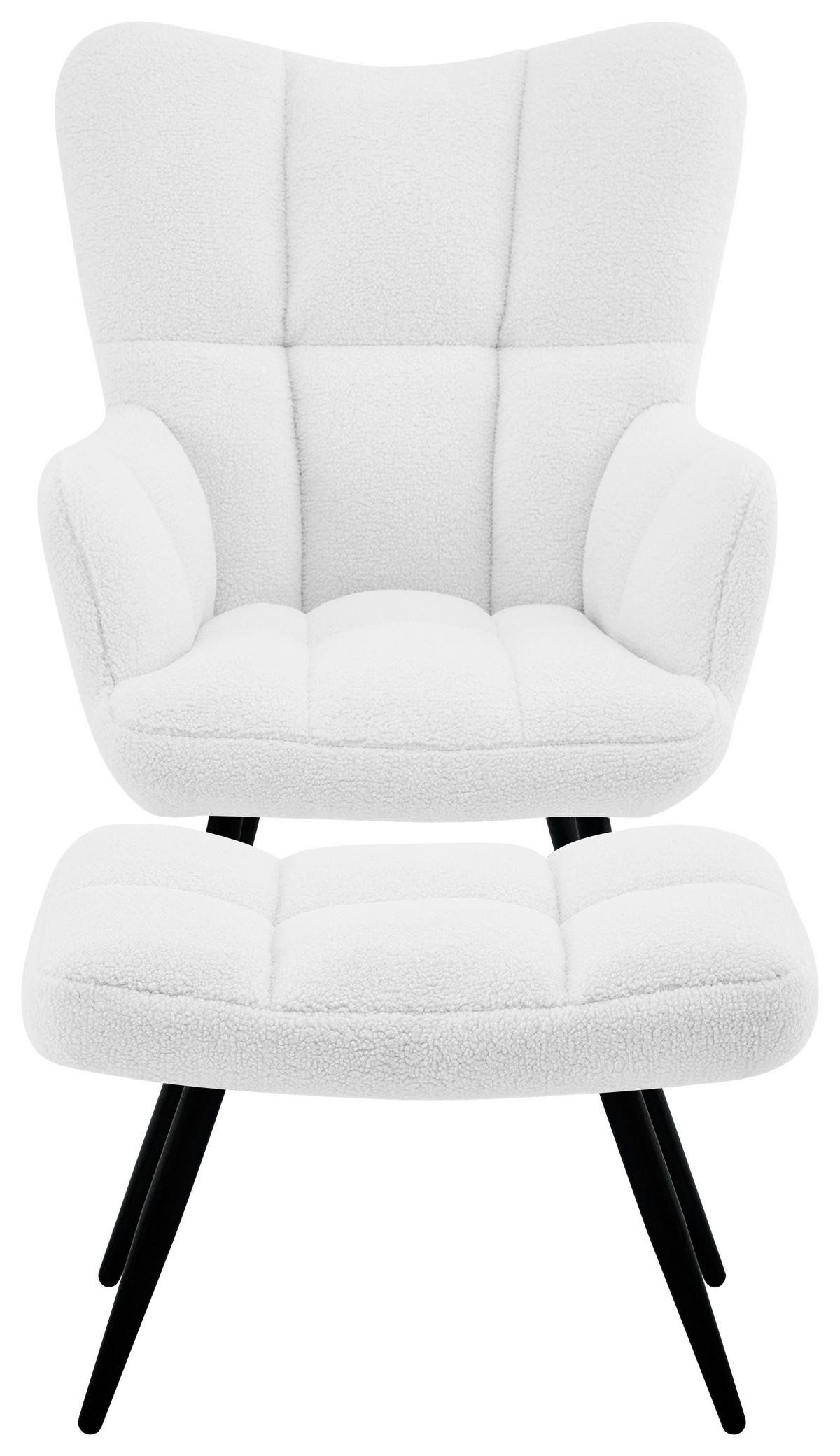 Ohrensessel Hanoi Webstoff Weiß, B: 71 cm - Schwarz/Weiß, MODERN, Textil/Metall (71/98/83cm)