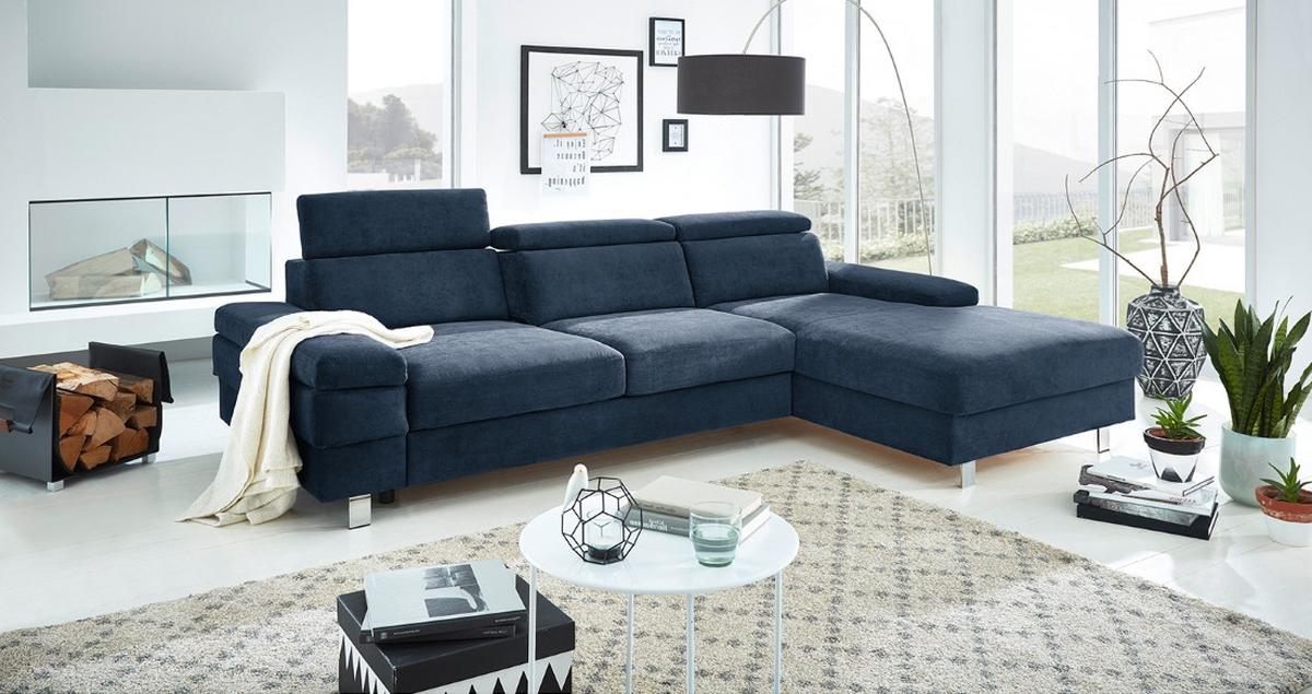 Ecksofa Elvis Dunkelblau S: 259x182 Cm - Silberfarben/Dunkelblau, KONVENTIONELL, Textil (259/182cm) - Trendmanufaktur