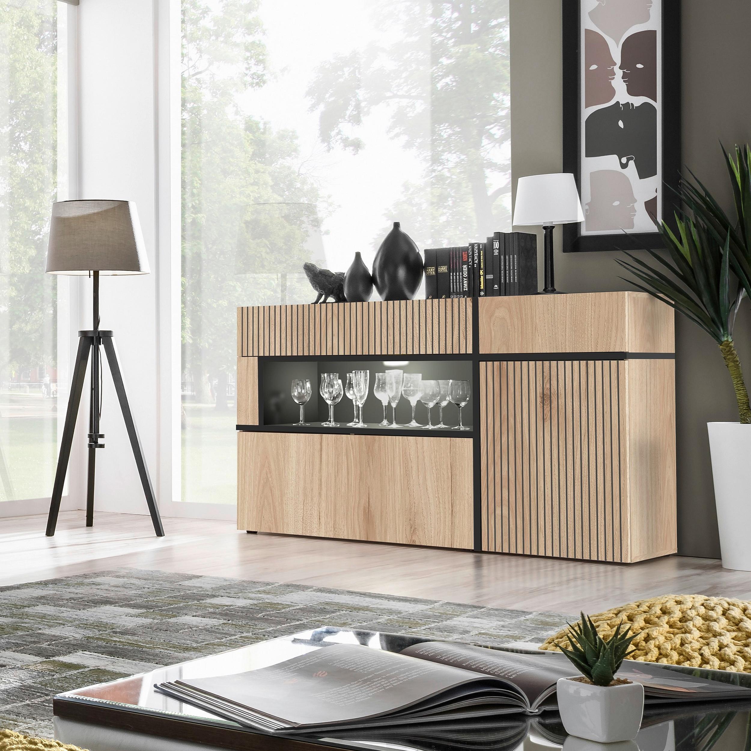 Široká komoda CROSS černá/ořechovec - ořechovec/černá, Moderní, kompozitní dřevo/plast (150/90/45cm) - Premium Living