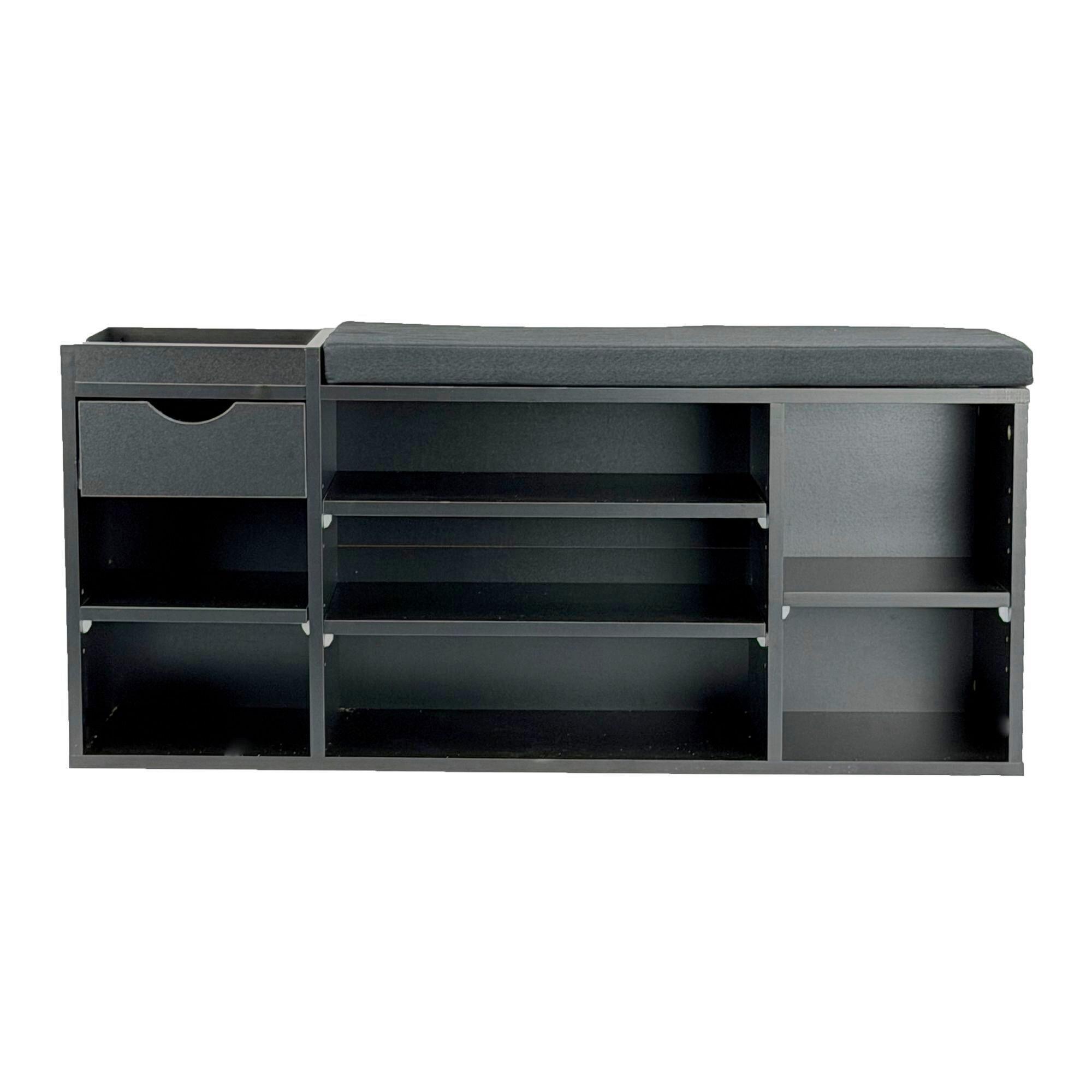 SCHUHBANK Schwarz B: 100cm - Schwarz, Design, Holzwerkstoff/Textil (100/45/30cm) - Livetastic