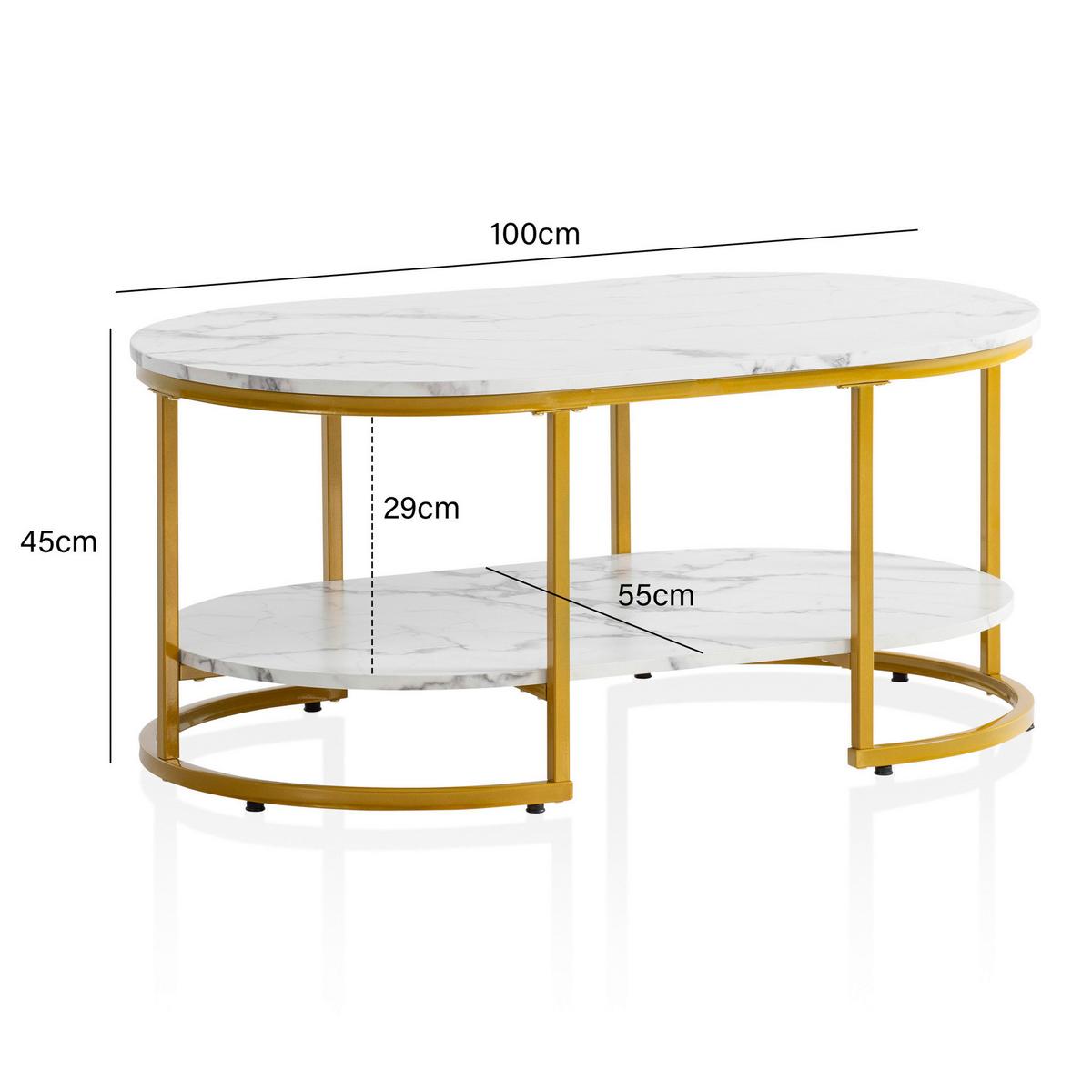 Konferenční stolek, vzhled mramoru, bílá - barvy zlata/vysoce lesklá bílá, Lifestyle, kov/kompozitní dřevo (100/60/45cm) - Livetastic