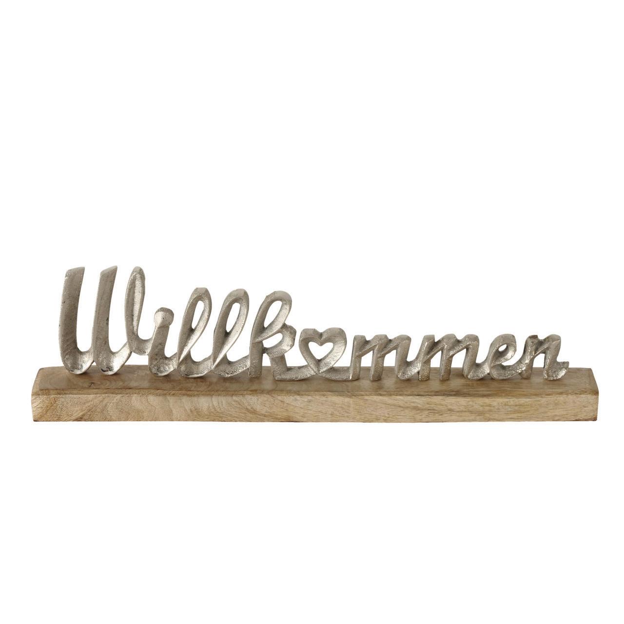 Dekoschriftzug Willkommen L/B/H: 45/5/12 cm - Naturfarben, Basics, Holz/Metall (45/5/12cm)