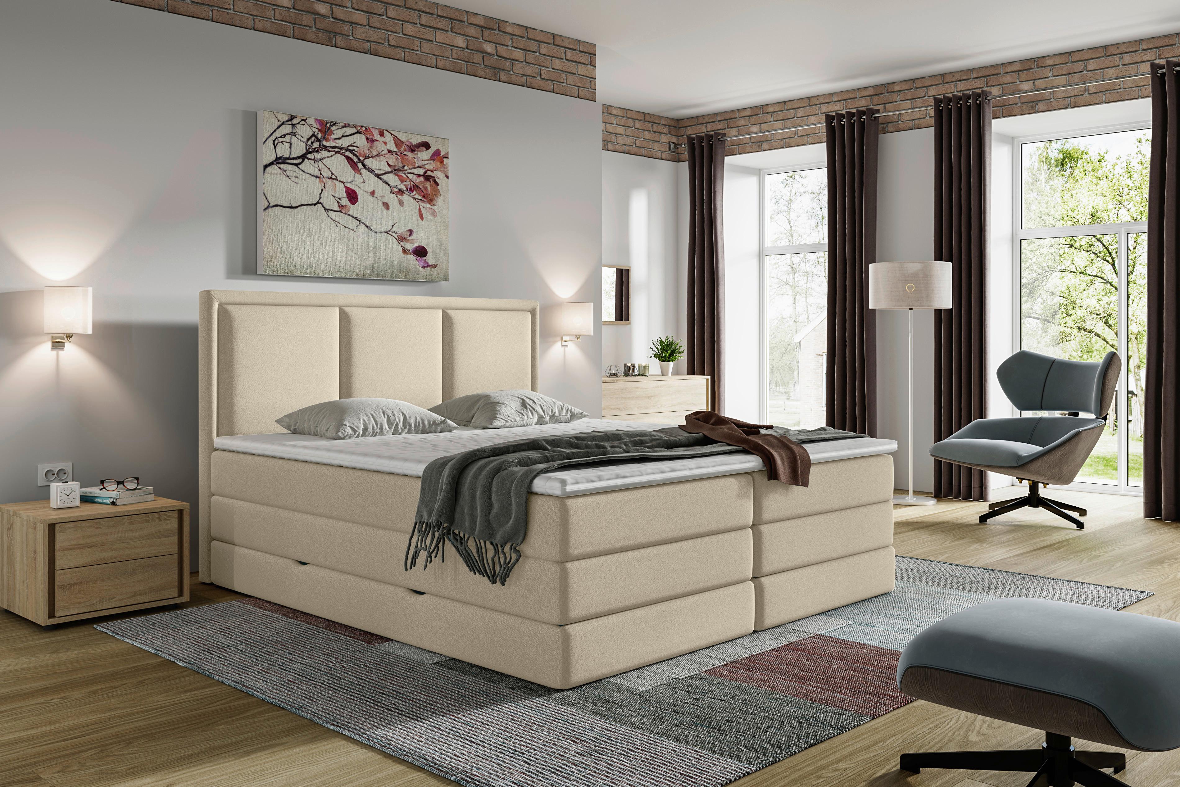 Boxspringbett mit Topper 160x200 cm Swing - Beige, Design, Textil (160/200cm) - MID.YOU