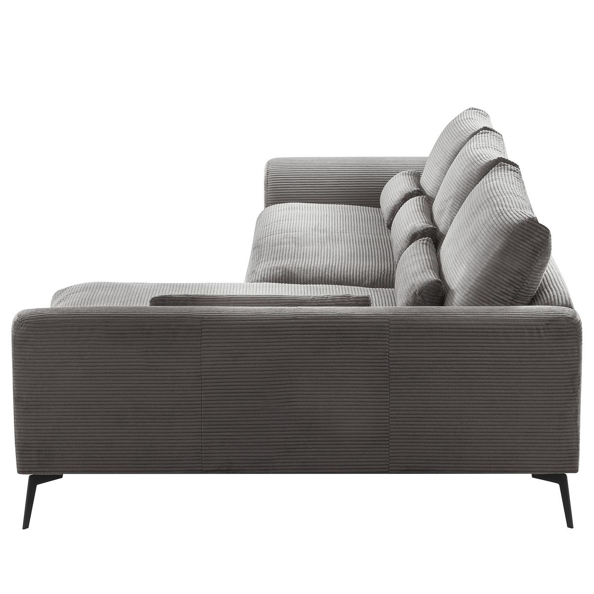 Ecksofa Berlin Cord Grau 313x172 cm - Schwarz/Grau, Design, Textil (313/172cm) - P & B