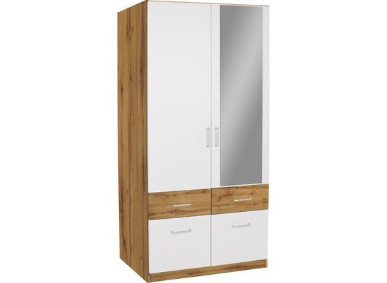 Drehtürenschrank mit Spiegel 91cm AAlen Extra, Weiß Dekor - Eichefarben/Weiß, KONVENTIONELL, Holzwerkstoff (91/197/54cm) Drehtürenschrank mit Spiegel 91cm AAlen Extra, Weiß Dekor - Eichefarben/Weiß, KONVENTIONELL, Holzwerkstoff (91/197/54cm)