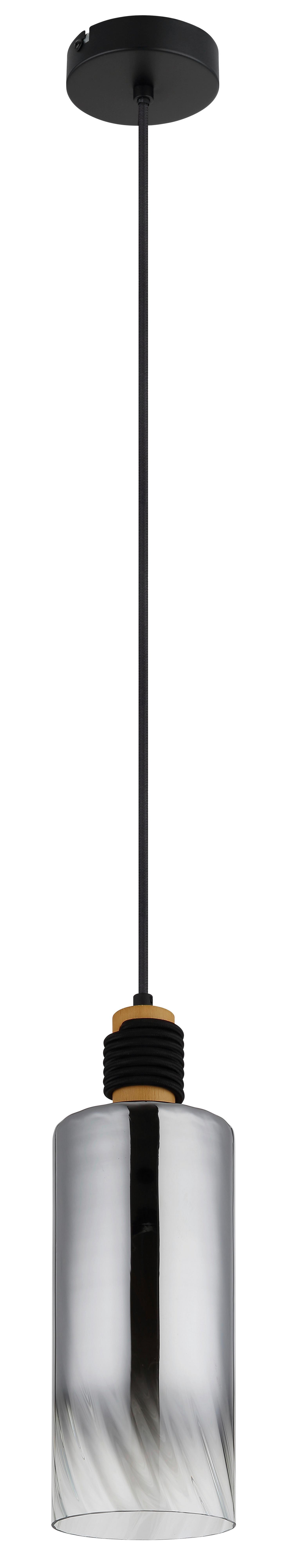 HÄNGELEUCHTE Exkl. 1xE27 40W - Klar/Schwarz, Design, Glas/Holz (12/150cm) - Globo