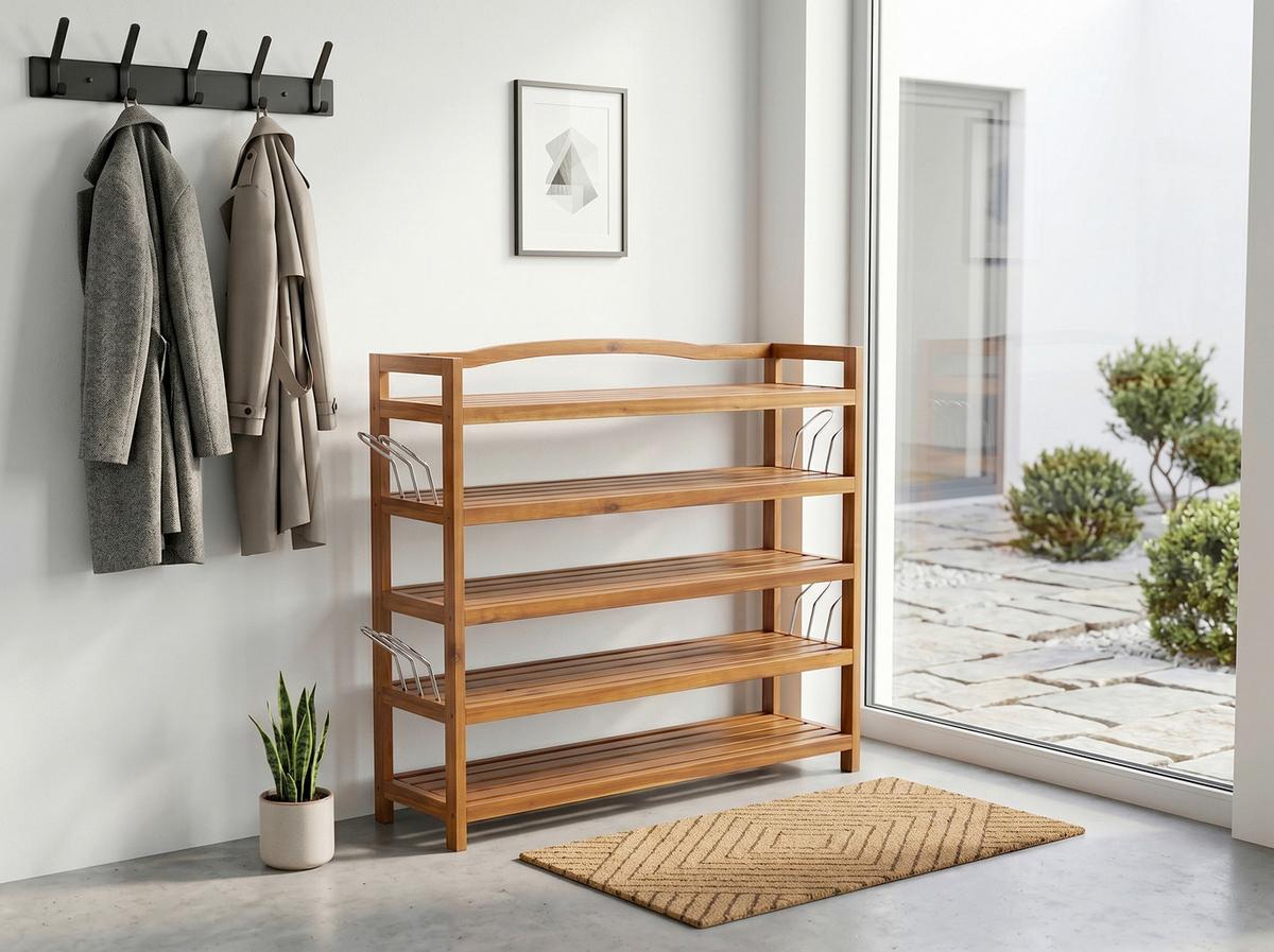Schuhregal aus Akazie 5-Etagen LxBxH: 26x82x94 cm - Akaziefarben, Basics, Holz (26/82/94cm) - Prestige Home
