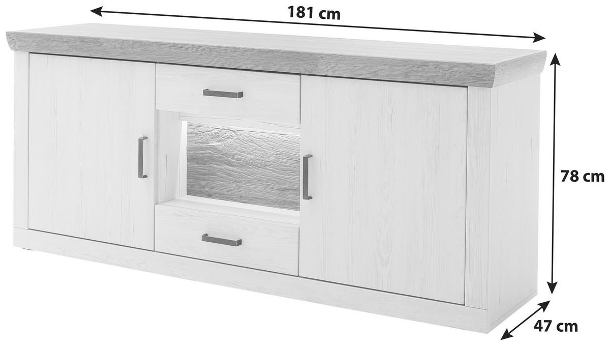 Sideboard B: 181 cm Madrid Eiche-/Pinienfarben - Eichefarben/Schwarz, Design, Holzwerkstoff (181/78/47cm) - MID.YOU
