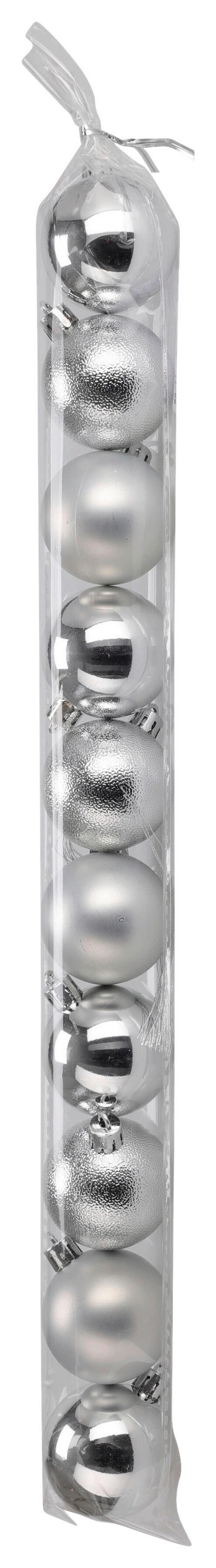 Sada vianočných gulí 10ks - strieborná, Konventionell, plast (5cm) - Mömax