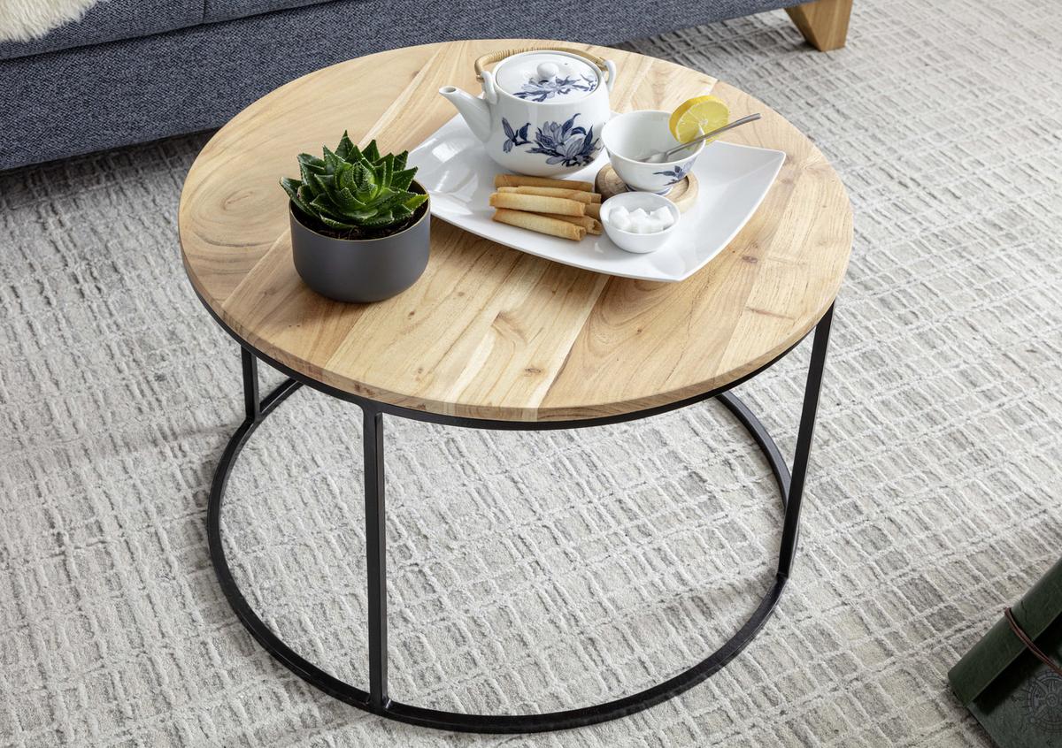 Konferenčný stolík Akácia - čierna/farba akácie, Modern, kov/drevo (60/60/43cm) - MID.YOU