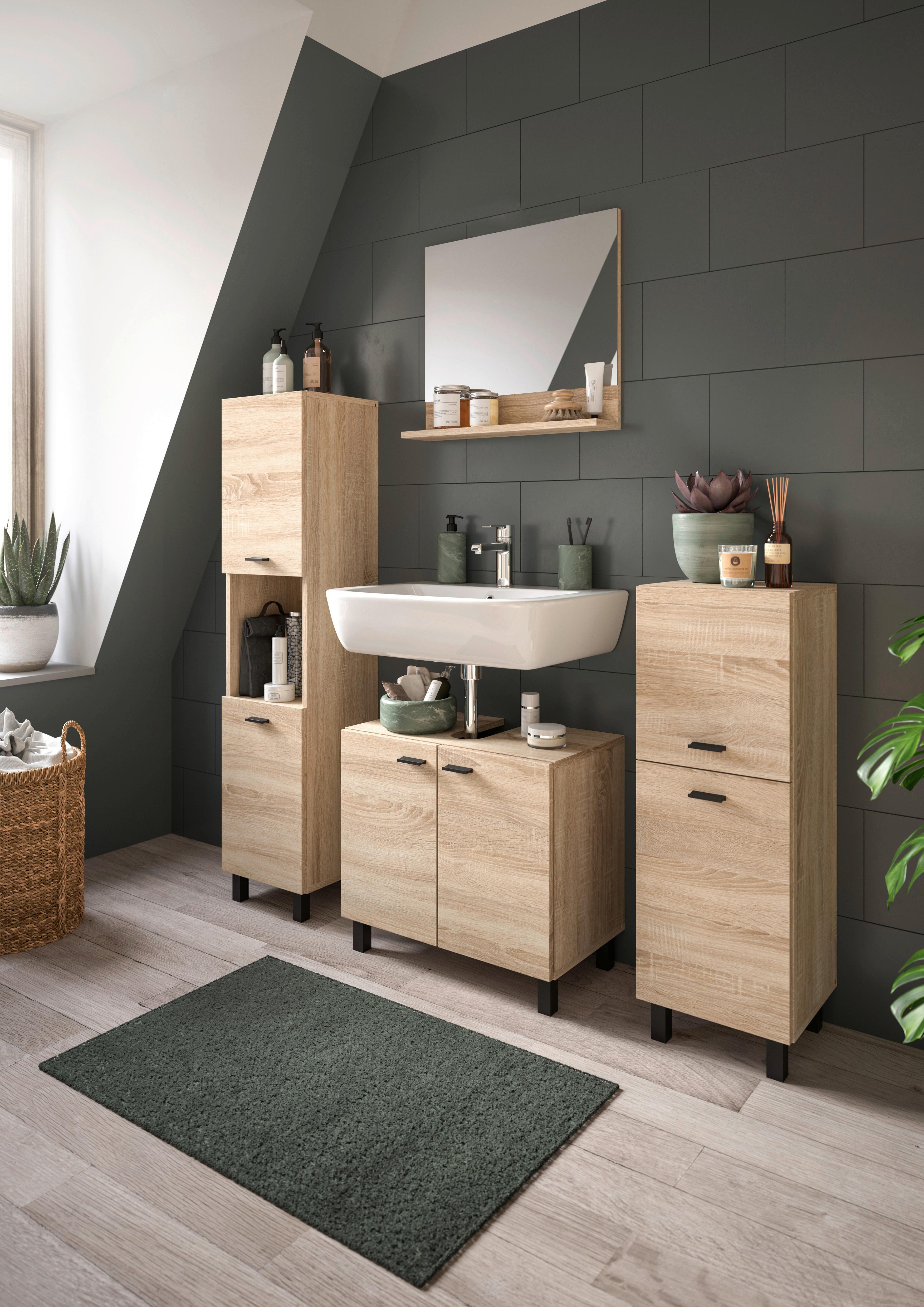Badezimmer Boston Sonoma Eiche Dekor - Schwarz/Sonoma Eiche, MODERN, Glas/Holzwerkstoff (137/186/33cm) - MID.YOU