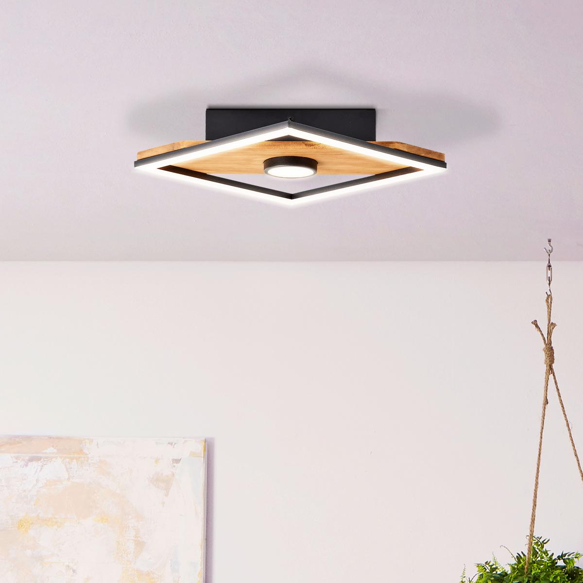LED-Deckenleuchte Woodbridge L: 25 cm mit Holz - Schwarz/Braun, Design, Holz/Kunststoff (25/25/6,2cm) - Brilliant