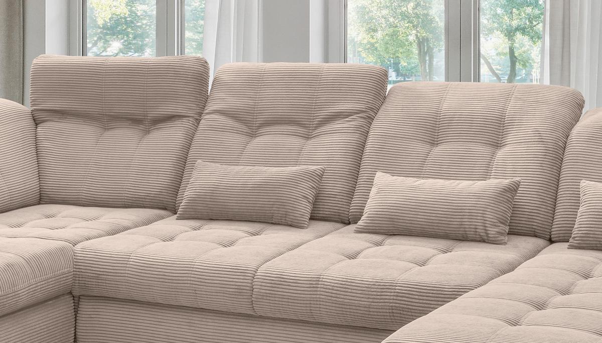 Wohnlandschaft mit Bettkasten Rigatti Beige B: 387 cm - Beige/Schwarz, MODERN, Textil (252/387/184cm) - Livetastic
