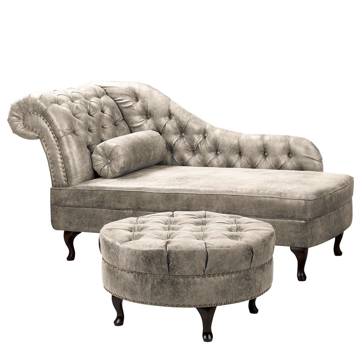 Récamiere Pako Hellgrau B: 185cm - Hellgrau/Braun, Design, Textil (185/93/75cm) - Livetastic