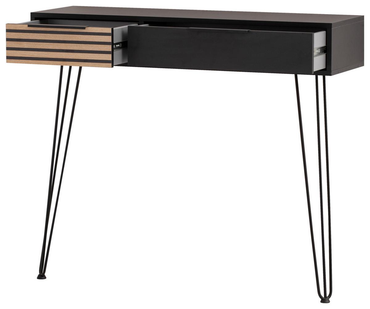 Konsolentisch Hank 800 Akustik - Eichefarben/Schwarz, Design, Holzwerkstoff/Metall (103,7/87,85/32,05cm) - MID.YOU