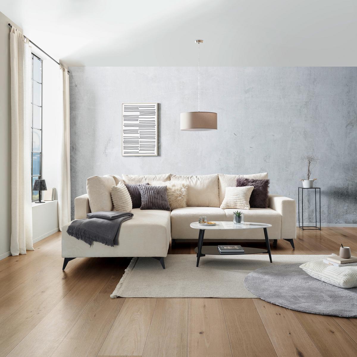 Ecksofa mit Schlaffunktion Viktor Creme Cord 212x270 cm - Creme/Schwarz, MODERN, Textil (212/270cm)