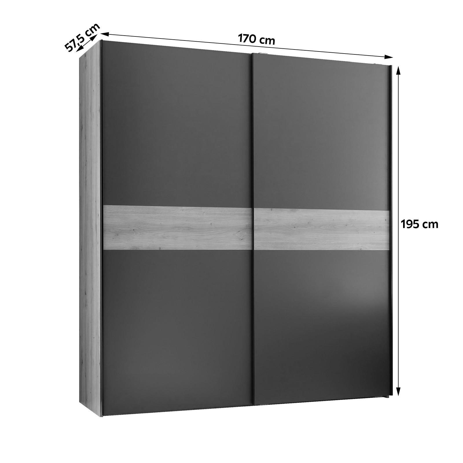 SKRIŇA S POS. DVER. – HOR.VED LIAM - čierna/grafitová, Konventionell, kov/kompozitné drevo (170/195/57,5cm)