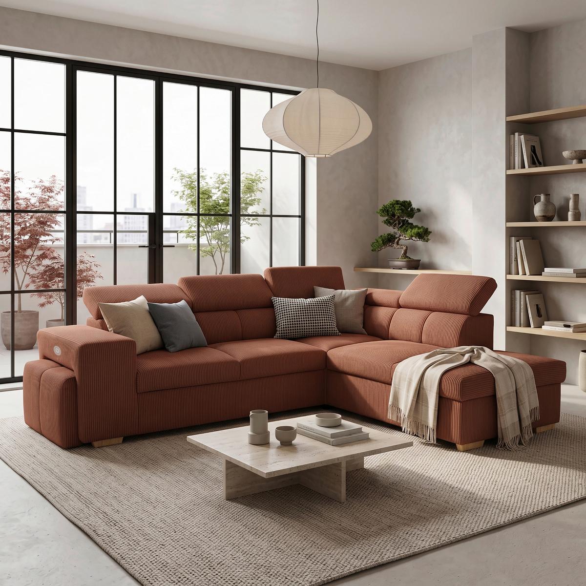 Ecksofa Sirius L terracotta, 267x218cm - Eichefarben/Terracotta, KONVENTIONELL, Holz/Holzwerkstoff (267/218cm)