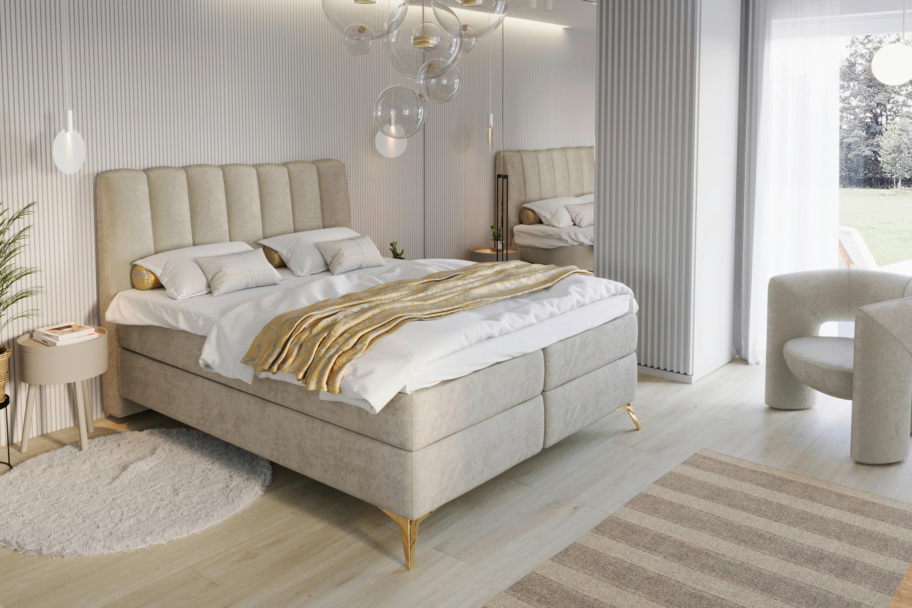 Boxbett Lexi beige, inkl. Topper 180x200 - Beige/Goldfarben, Basics, Textil (180/200cm) - Livetastic