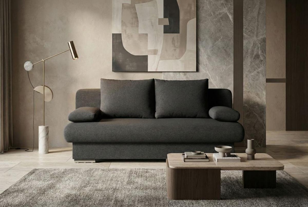 Rozkladacia pohovka BORA, tmavosivá tkanina LUMOS - čierna/chrómová, Design, kompozitné drevo/textil (193/85/86cm) - P & B